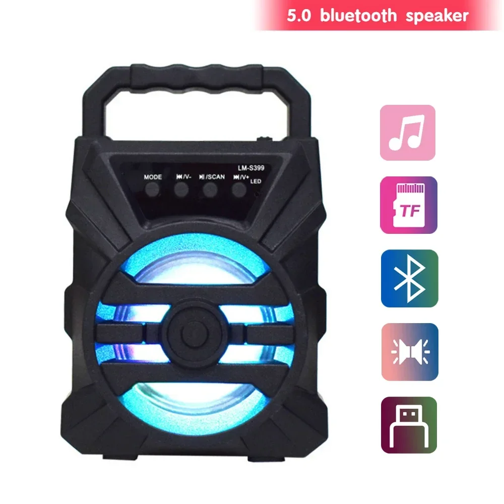 Haut-parleur Bluetooth portable avec lumière LED, haut-parleurs pour touristes, super volume, audio extérieur et domestique, phtaline carrée, 500mAh