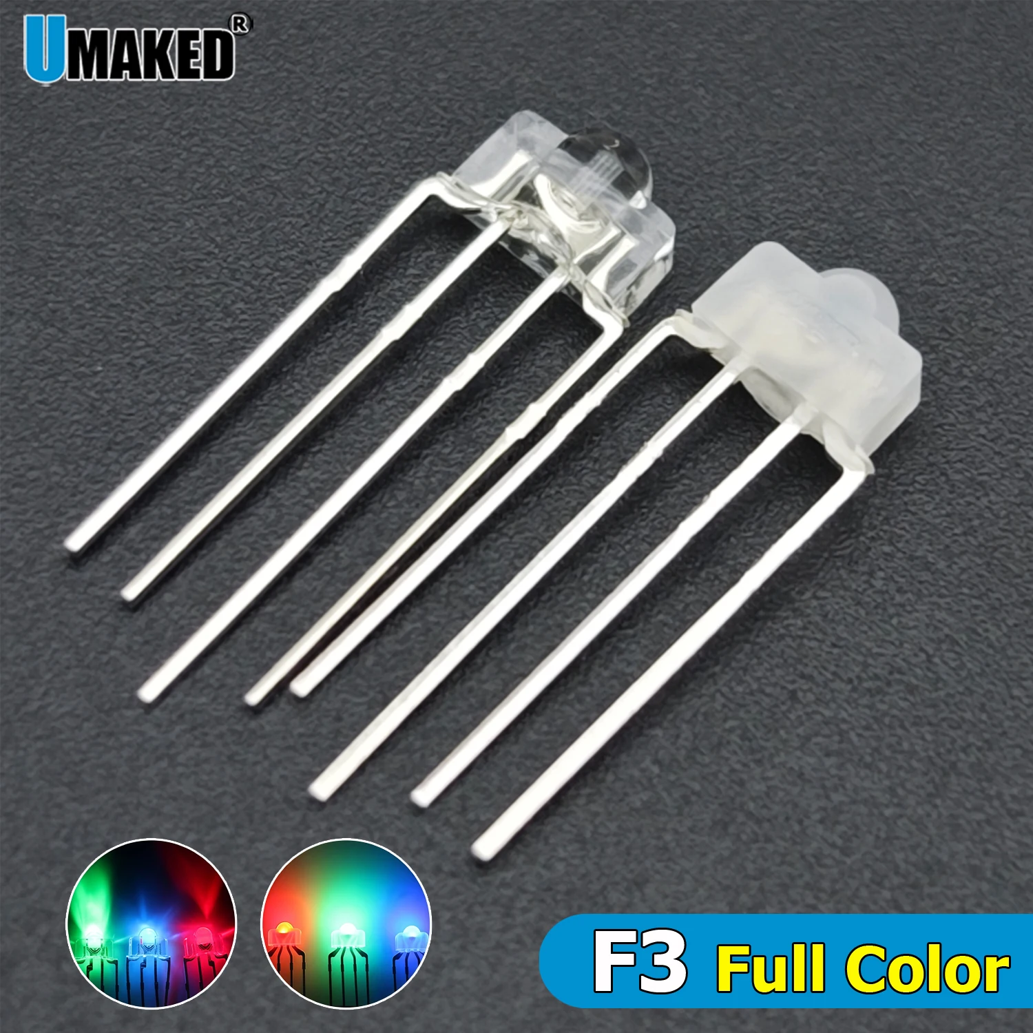 1000pcs 3mm F3 clear/Foggy LEN led diodes chip 4pins multicolor dip common anode/Cathode full color light diode For Keyboard