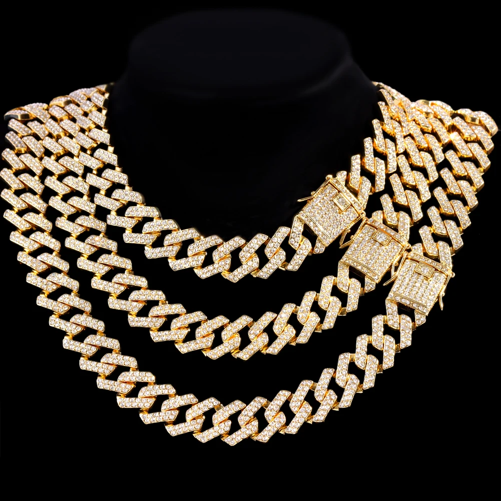 13/14/20MM HipHop Iced Out Kette Cuban Link Kette Halskette Für Männer Gold Silber Farbe Strass Pflastern männer Geburtstag Schmuck Geschenk