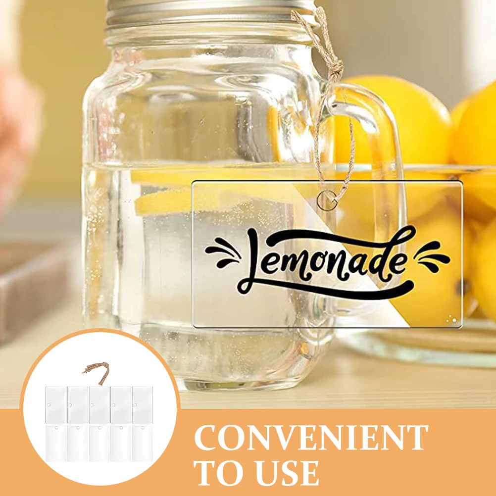 

10pcs Acrylic Blank Labels Clear Hanging Tags Basket Signage Storage Bins Organizer Hemp Rope Hook DIY Project Display Plant