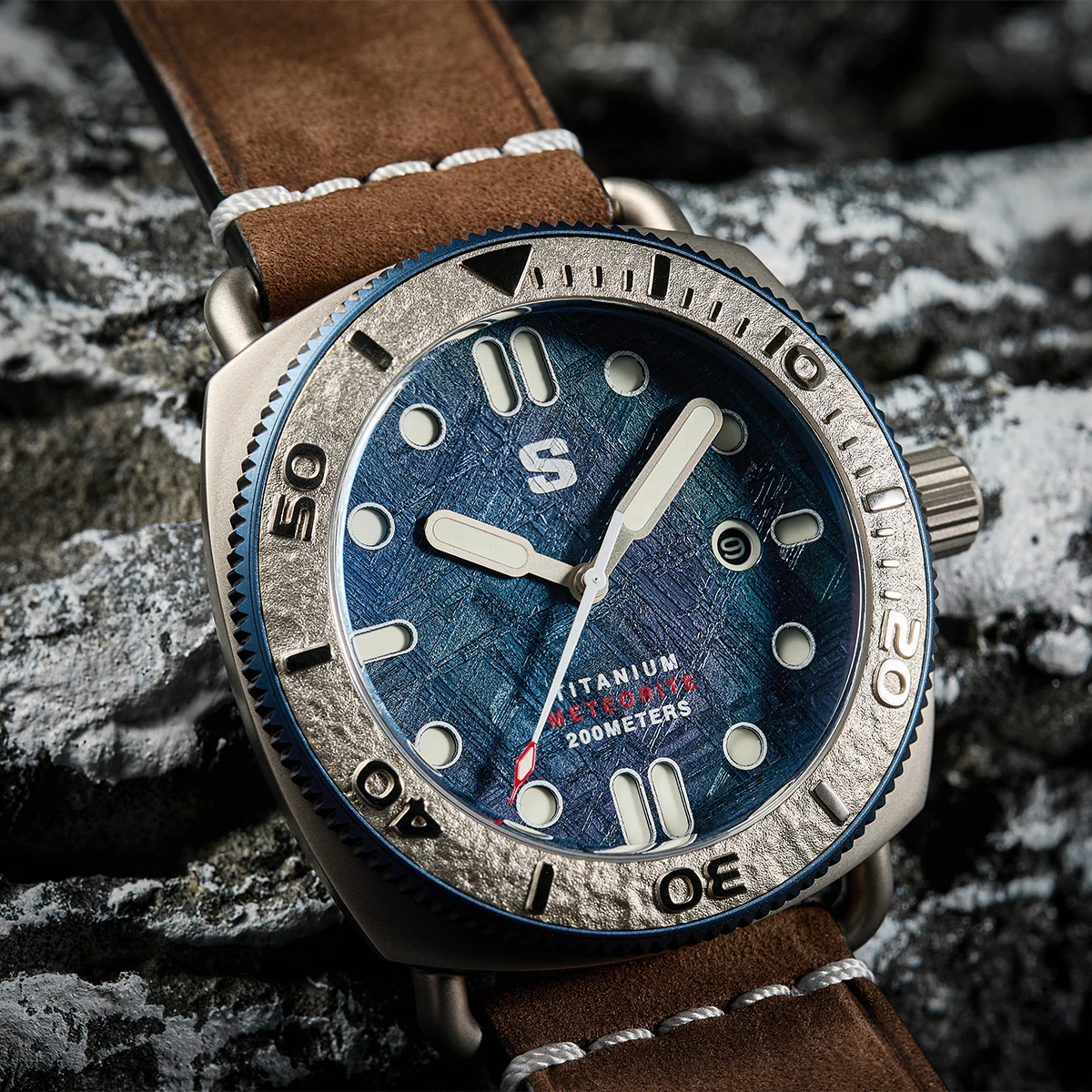 Stalingrad Masterpiece 45mm Meteorite Titanium Men\'s Automatic Watch 20ATM Resistance Sapphire Crystal Endurance Rubber Strap
