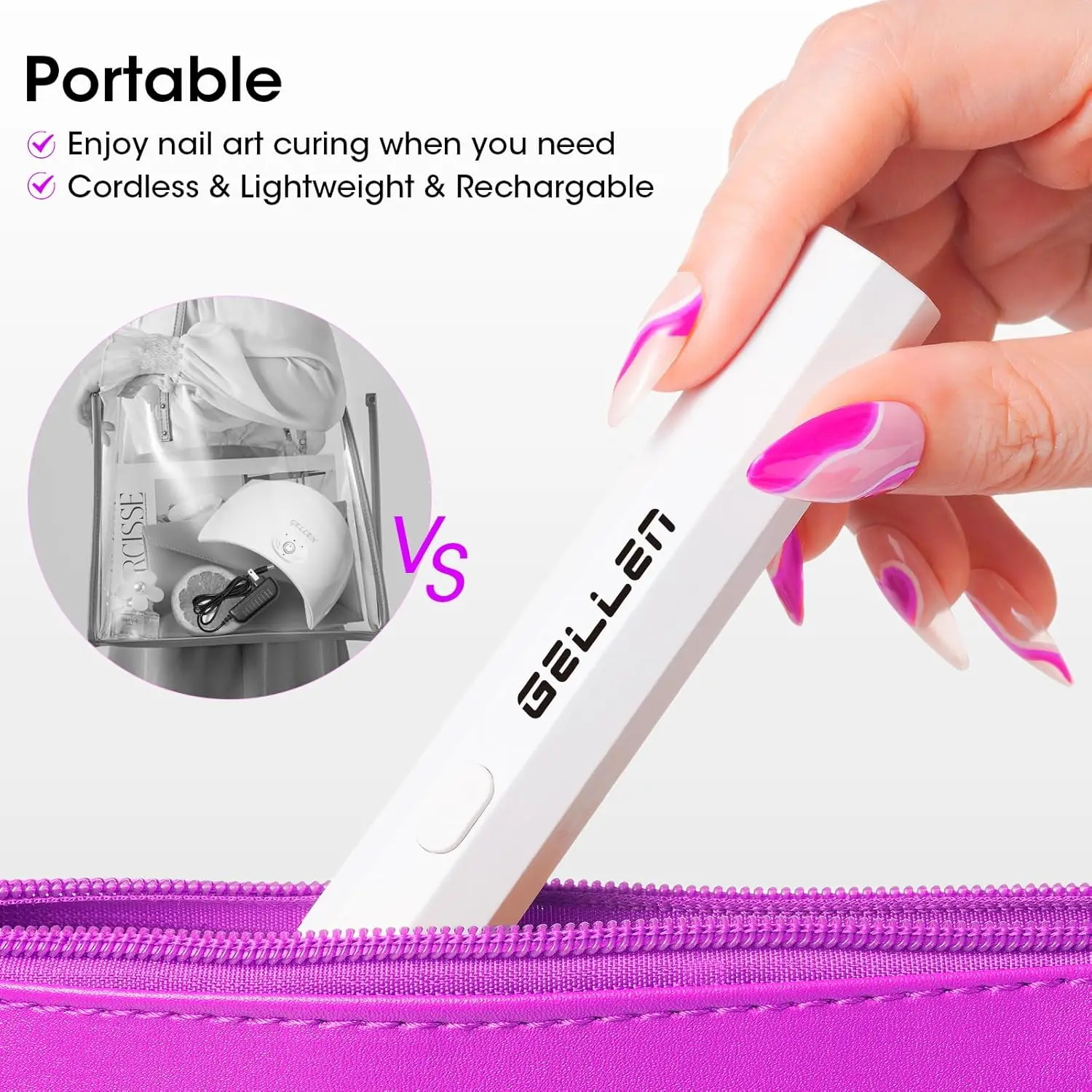 Gellen Mini UV Light for Nails Handheld Portable Gel Nail Polish Dryer Lamp for Glue Fast Drying Manicure Tools Beauty Health