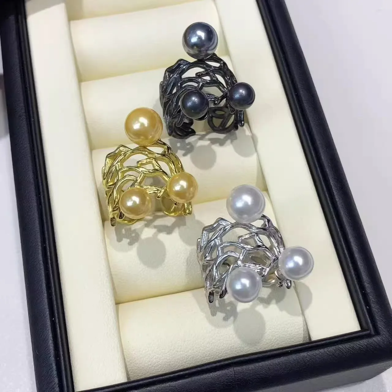 

MeiBaPJ 6mm Freshwater Pearl lava RING Fashion Holder Ring DIY 925 Silver Setting Fine Wedding Jewelry for Women