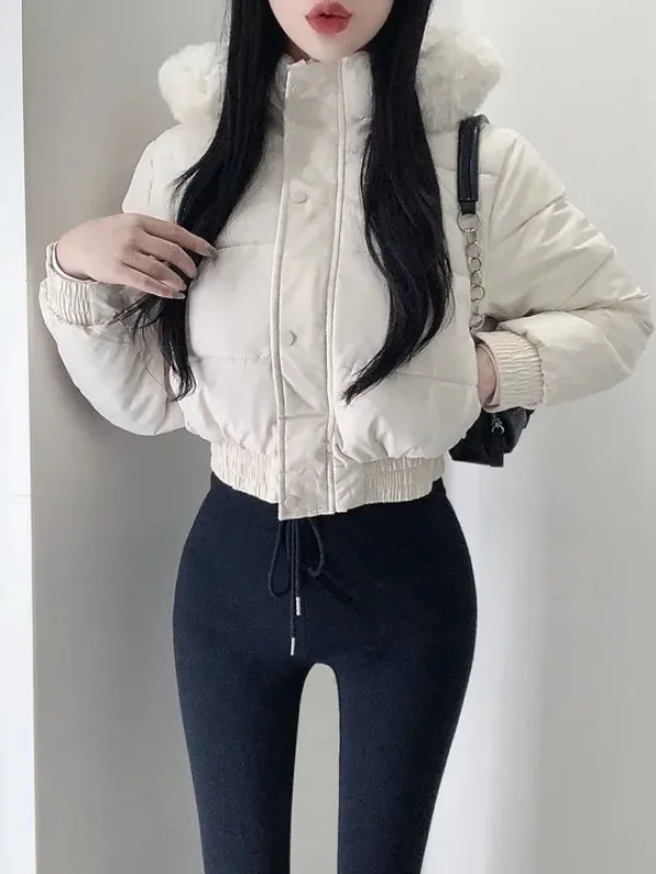 

Korean Sle Hooded ort Padded Jaet Women's Winter Faion Thi Warm Fce Lined Long Sve Cotton Coat Outerwear