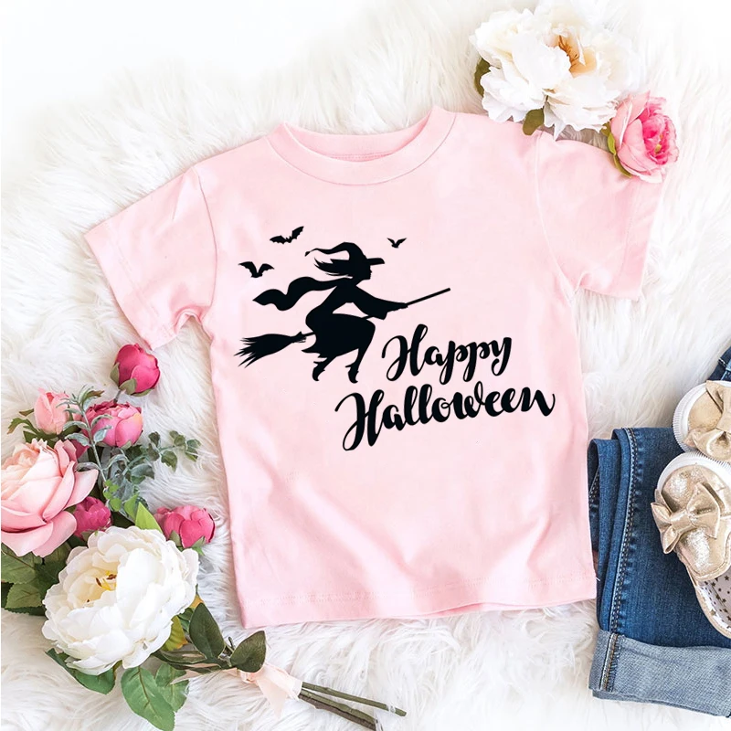 Newly Halloween T Shirt Kawaii Cat Cartoon Print White T-shirt Baby Cute Tops Tee Girls Tshirt Pumpkin Present Clothes Drop Ship