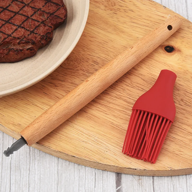 1PC spazzola per imbastire olio per barbecue in silicone con manico in legno torta pane crema spazzole da cucina cottura barbecue accessori da cucina