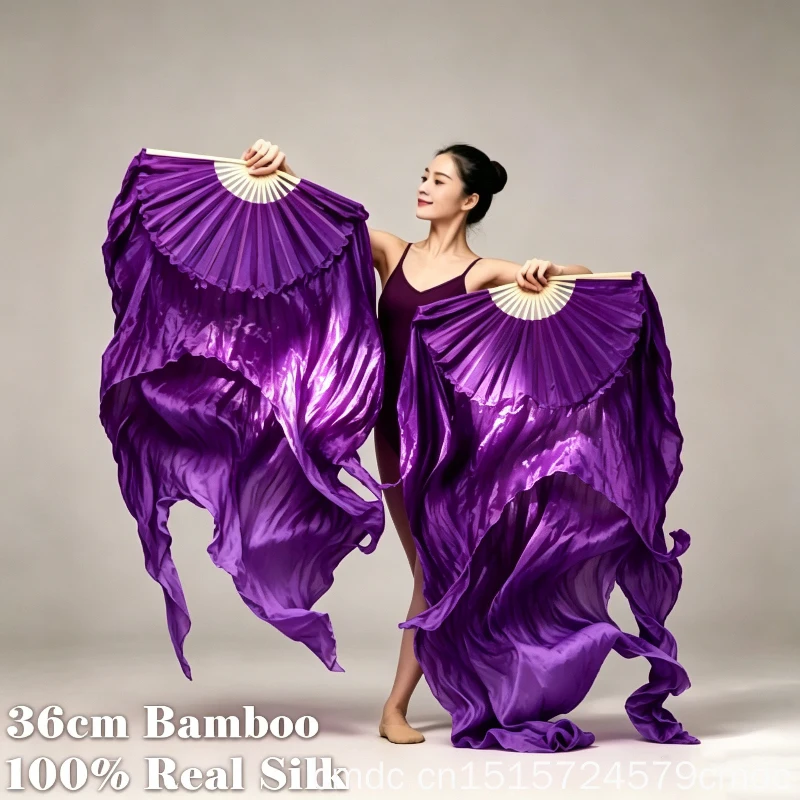New Double Layer Gradient Pure Silk Dance Fan Customizable in Size and Color for Chinese Folk Belly Dance Performance