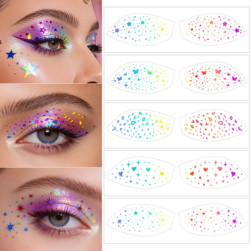 Водостойкие временные тату-наклейки для бровей и век с эффектом золотых и серебряных блесток для женщин, для вечеринок и макияжа лица