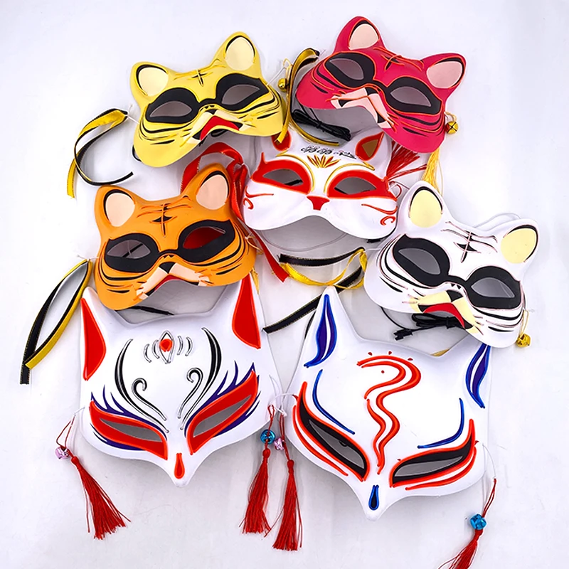 Nova chegada halloween neon anime máscara brilhante máscara de raposa luminosa meia máscara facial para mulheres menina cosplay raposa dança adereços