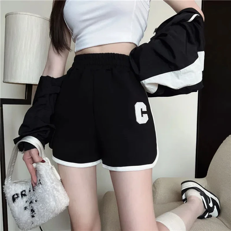 A-line Shorts Women's Summer New Contrast Thin Striped Patchwork High Waist Loose Casual Sports Hot Pants Fashion Trend Clothing