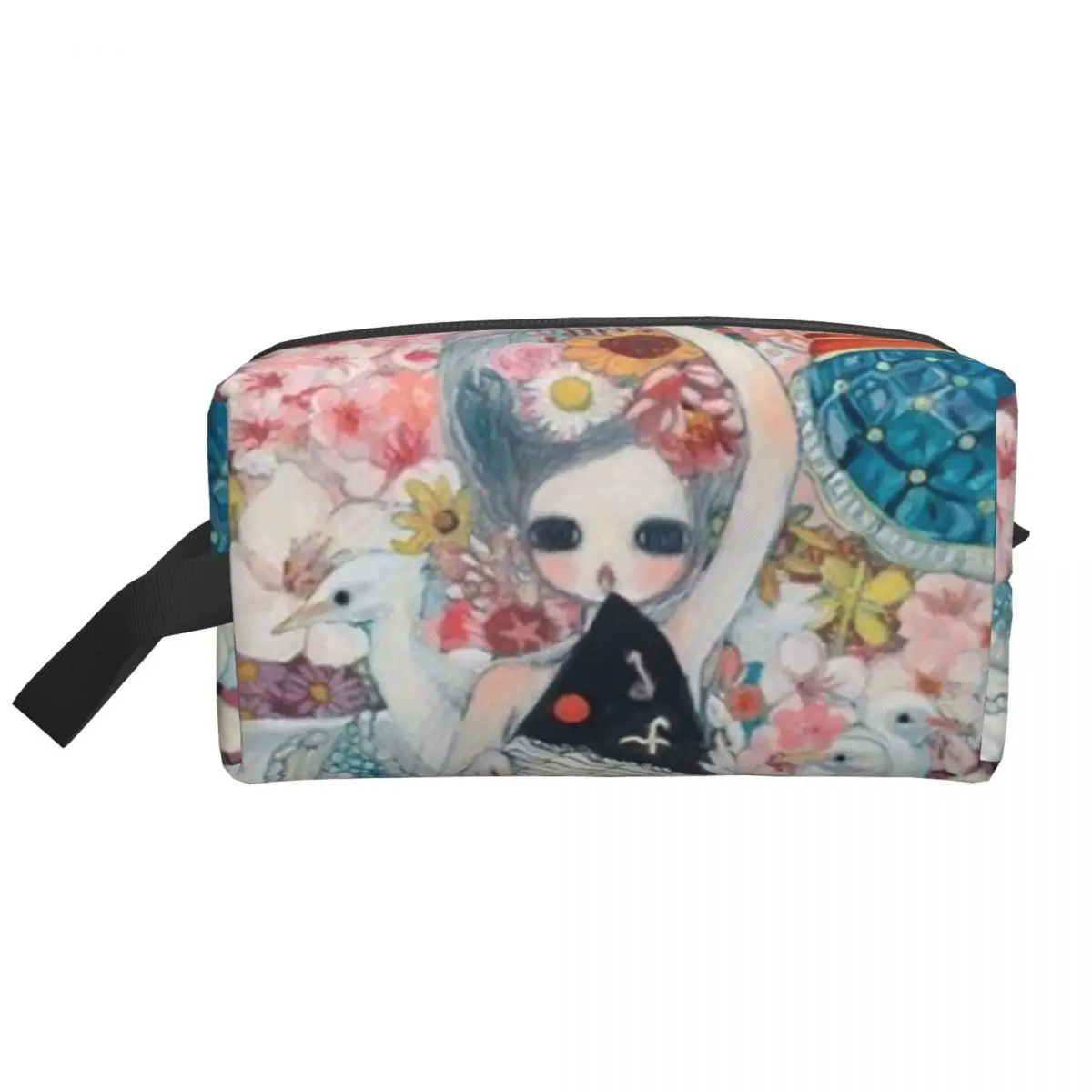 Manga Animation Art Yoshitomo Nara Flower Travel Cosmetic Bag Women Makeup Toiletry Organizer Ladies Beauty Storage Dopp Kit