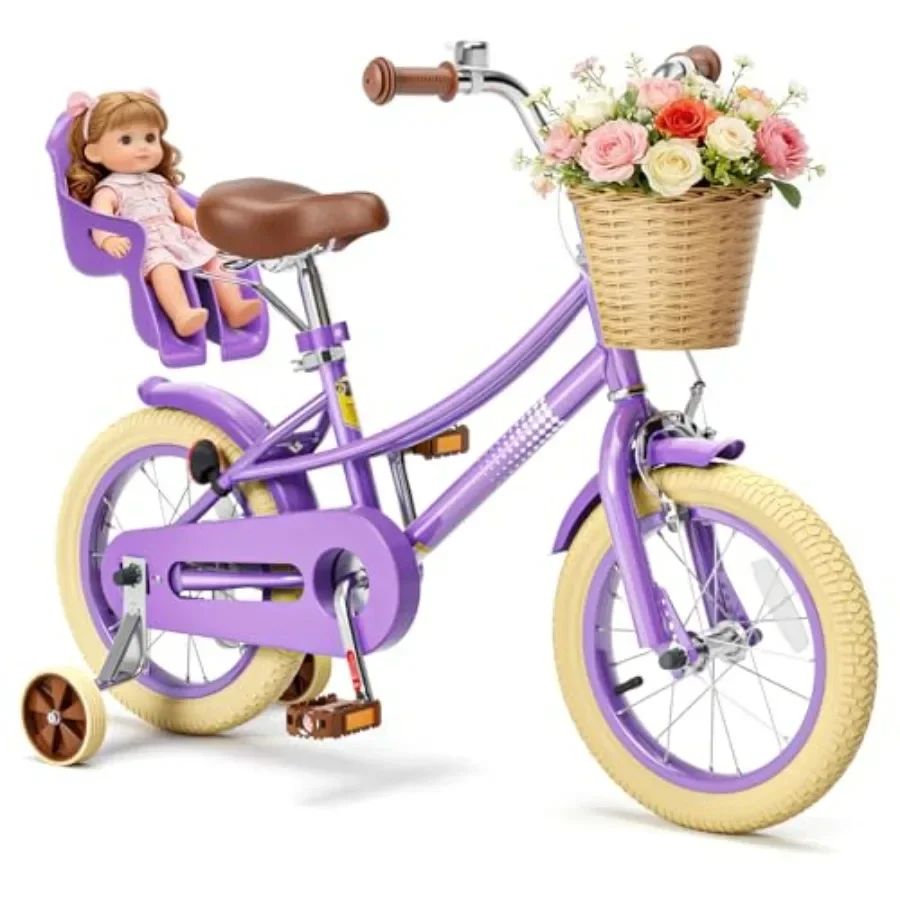 

Toddler Bike for 2-12 Year Old Girls: 12/14/16/20 Inch, Steel Frame, Pink, Includes Training Wheels, Doll Seat Basket