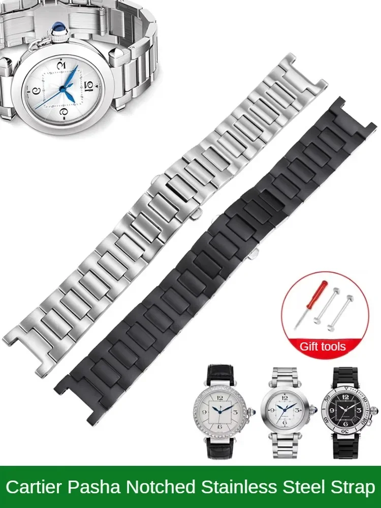 Suitable for Cartier P-asha Series WSPA0013 Stainless Steel Watch with Notch Stainless Steel Metal Bracelet