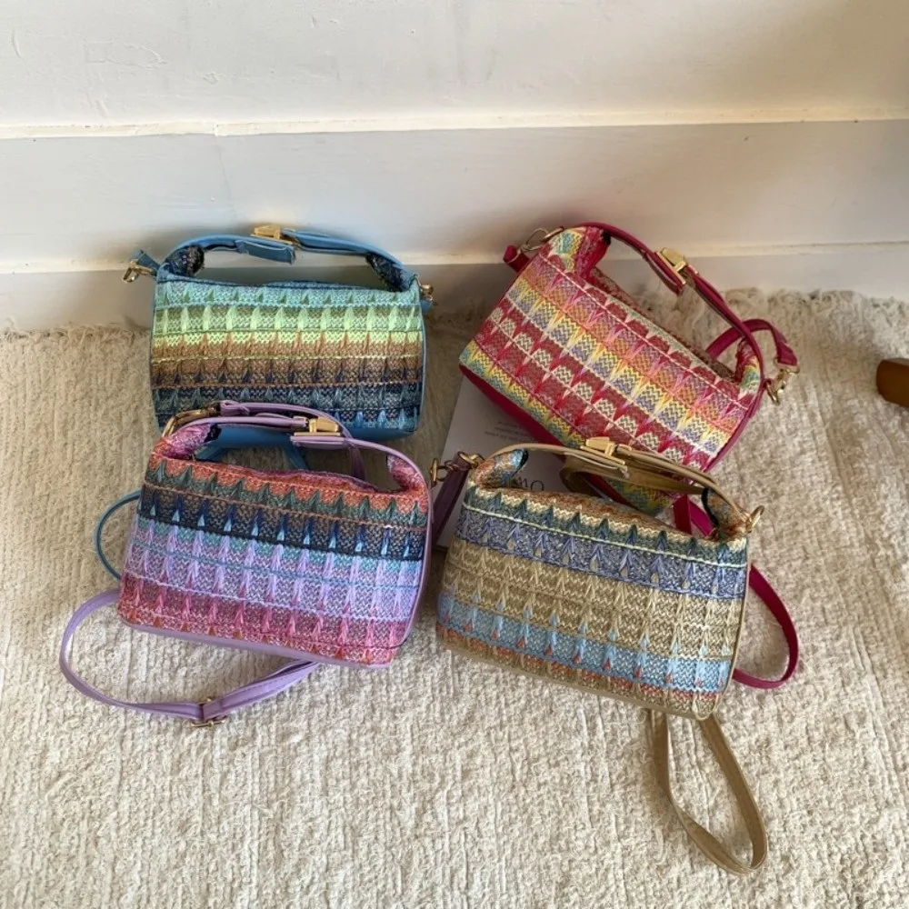 

Fashion Ethnic Style Weave Crossbody Bag Casual Portable Shoulder Bag Multifunctional Handbag Women