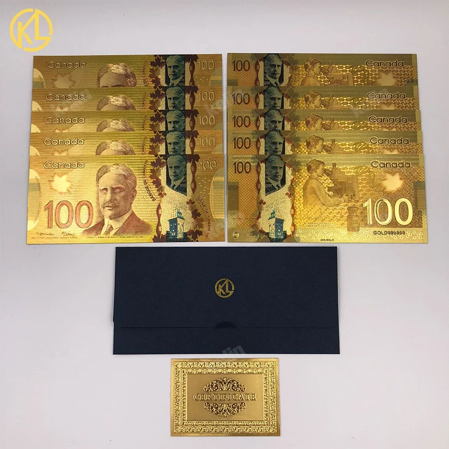 KL 10 قطعة لكل مجموعة عملة Banque Du Canada تذكارية الأوراق النقدية 100 دولار كندي الذهب احباط فاتورة الأوراق النقدية