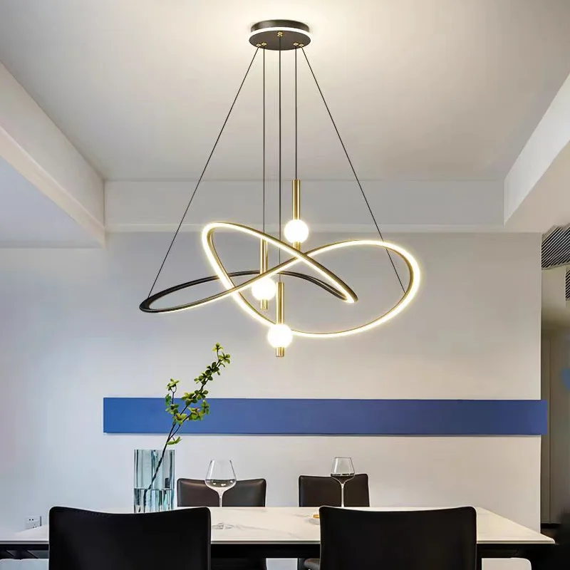 Modern LED Tri Color Interchangeable Ceiling Chandeliers Simple Italian Irregular Personalized Art Dining Table Bar Lighting