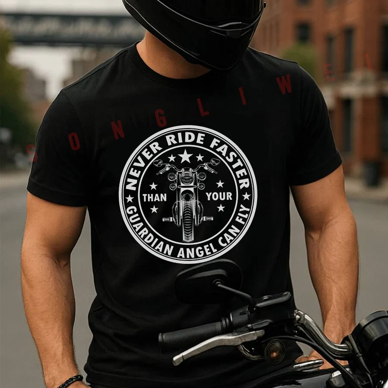 

Vintage Motorcycle Never Ride Faster Men's T-shirt Summer Cotton Short Sleeved Casual TShirt O-Neck Unisex Tops
