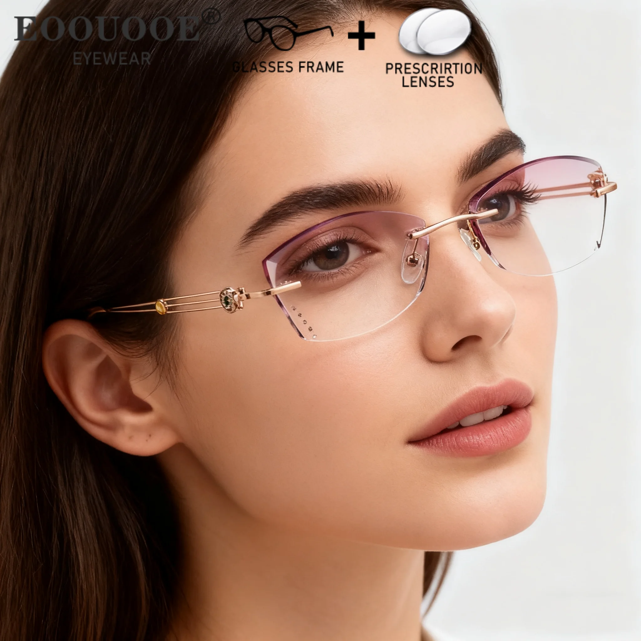 

New Women Luxury Diamonds Gradient Purple Glasses Pure Titanium With 1.61 1.67 Prescription Lenses Myopia Reading Eyewear