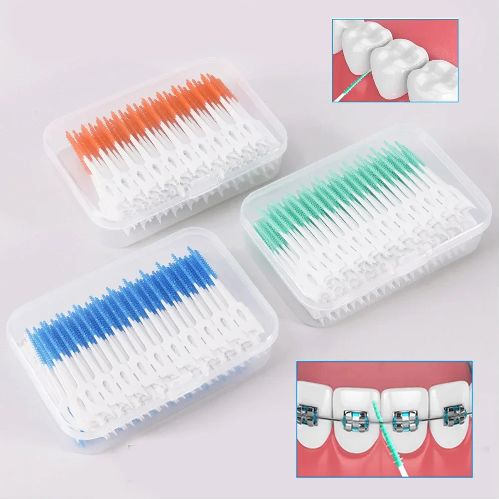 

Silicone 40/120/200 Units InterdentalBrushes Dental Toothpicks Brush Between Teeth With Thread Oral Cleaning Tools