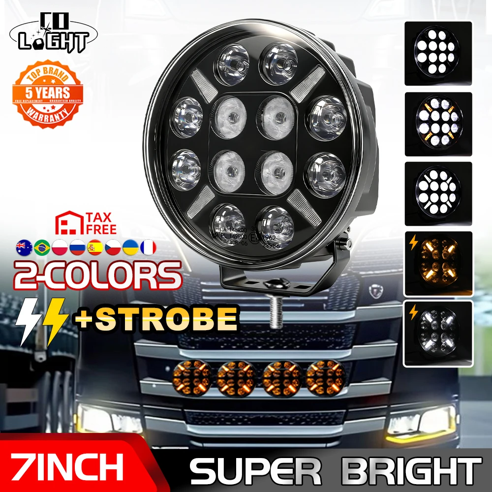 CO LIGHT Autozubehör für Offroad-Einsatz Stoßstangen-7-Zoll-Scheinwerfer Stroboskop-Licht für Traktor SUV 4WD 4x4 LKW Pickup Arbeitsleuchte
