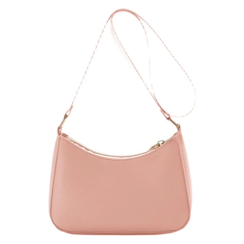 Retro Solid Color Underarm Bag PU Shoulder Bag with Zipper Bag Handbag Surprise Gift for Women Girl