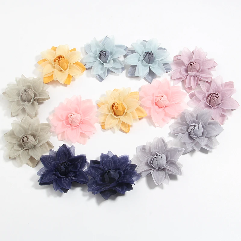 Flores de tela para niña, accesorios para el cabello de gasa de Boutique para diademas, accesorios para la cabeza, 6,3 CM, 2,5 pulgadas, 50 Uds.