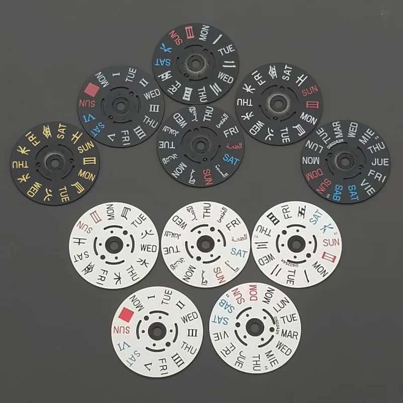 Mod NH35 NH36 Movement Dial Week Wheel Crown at 3.0/3.8/4.1H Fits SKX007 6105 Tuna Watch Movement Repair Week Wheel Parts
