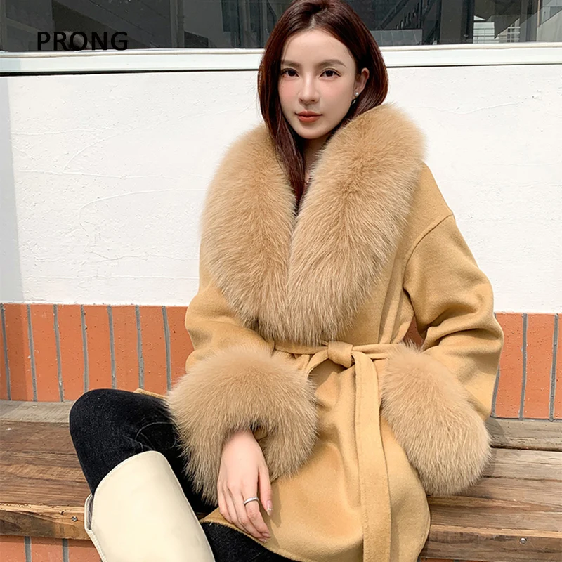 Winter Real Fox Fur Scarf And Cuff Set Women Coat Jackect Fur Collar Hood Decor Fur Trims Neck Warmer Scarves Luxury Thick Shawl