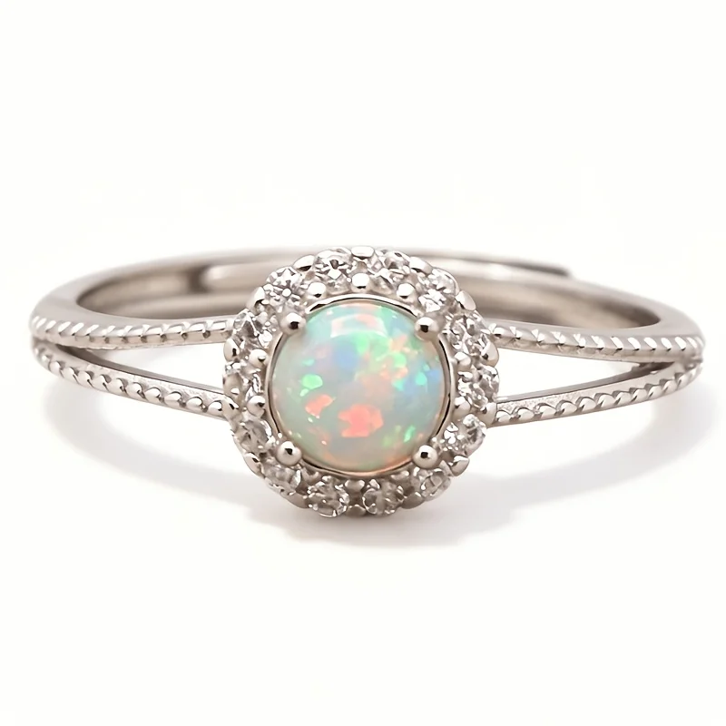 1 Pce 5mm Natural Opal Ring  S925 Sterling Silver Ring | Iridescence | Quiet Luxury |Black Friday, Thanksgiving, Halloween gifts
