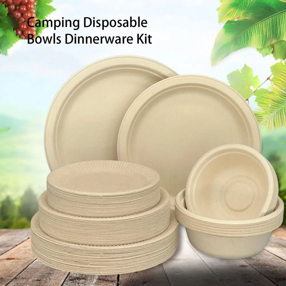 

50Pcs Disposable Bowls Food Grade BPA Free Natural Disposable Bowls Dinnerware Kit Camping Tableware Bowls Party Serving Bowl