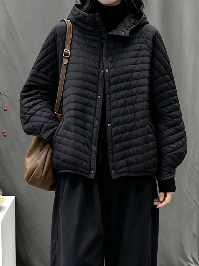 Fall Winter New Design Women's down Cotton Jacket Hooded Batwing Sleeve Coat Trendy Warm Long Sleeve Regular Fit Pure Color