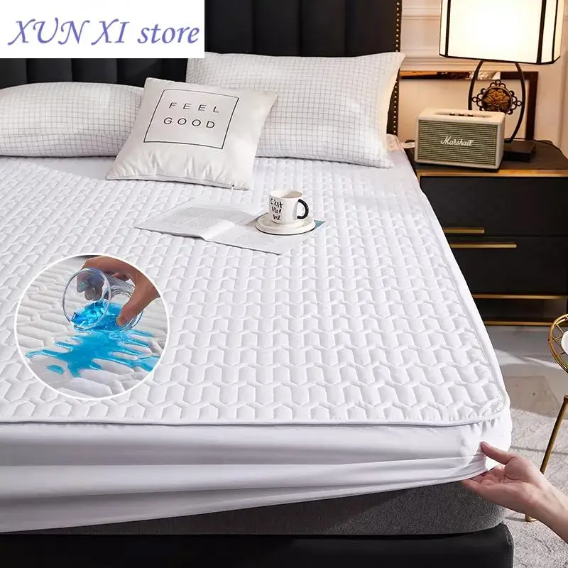 

New 5 Colors Waterproof Mattress Protector Cover Queen King Size Deep Pocket Polyester Bed Cover Solid Color Fitted Sheet