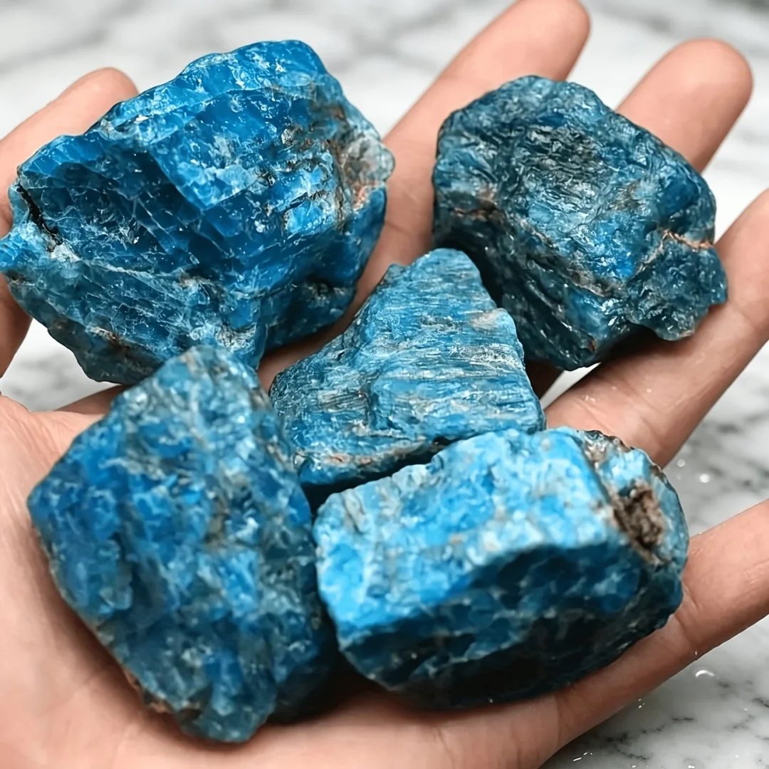 Natural Blue Apatite Raw Stone Mineral Specimen Bright Blue Rough Gemstone Rock Home Table Collectible Decor Gift