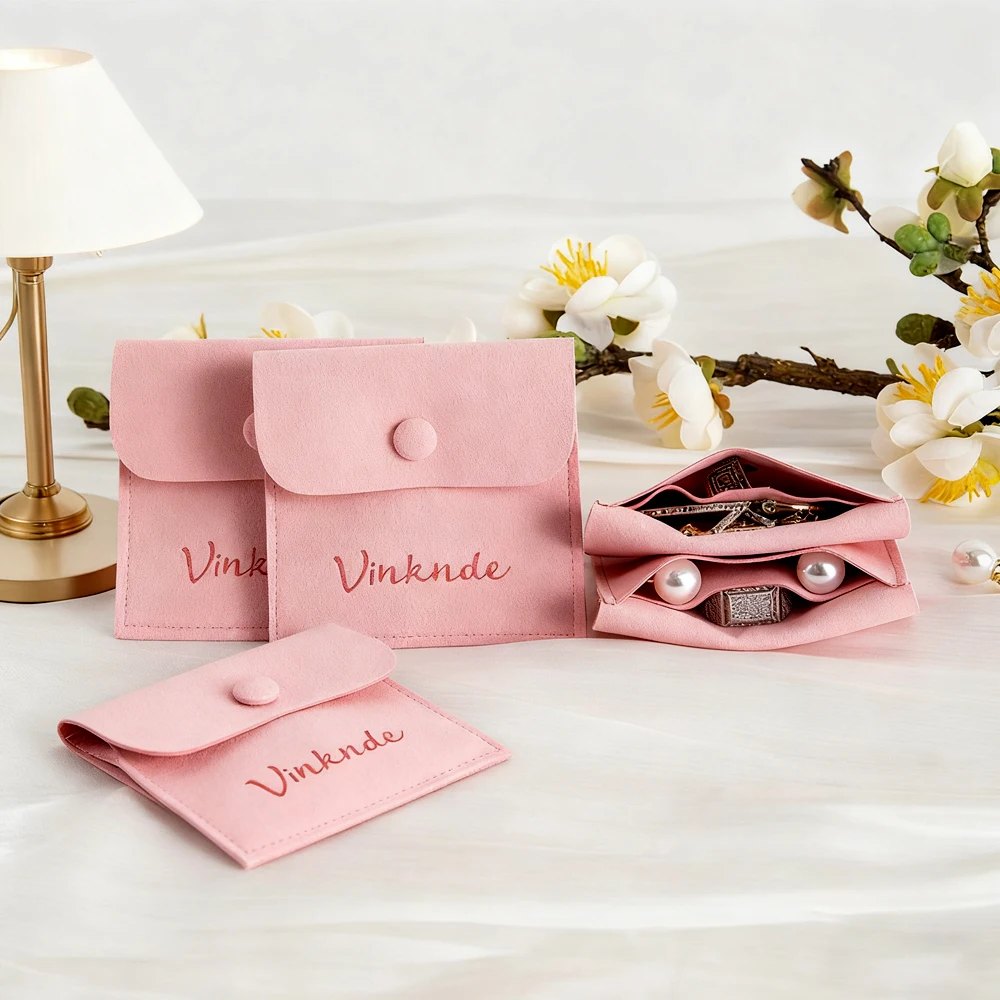 

Custom Logo Microfiber Velvet Fabric Jewelry Packaging Bags With Compartment Small Snap Pouches for Bracelets Walnuts Perfume
