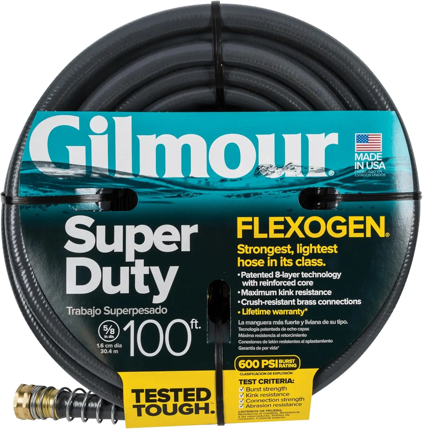 

Heavy Duty Garden Hose 100 ft, Leak-Proof Brass Couplings, Kink Resistant 8-Layer Design, 500 PSI