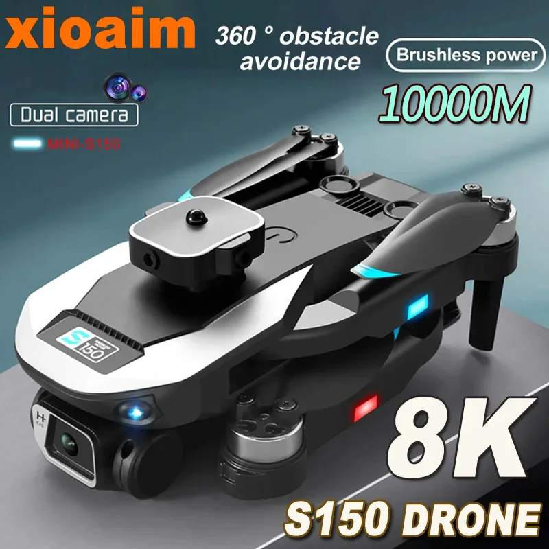 For Xiaomi S150 Drone 4K Professional 8K HD Dual Camera Obstacle Avoidance Optical Flow Brushless RC Drone Quadcopter Toy UAV