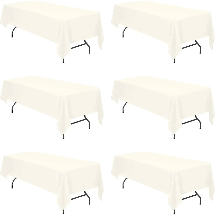

6 Pack Ivory Tablecloths for 6 Foot Rec Tables 60 x 126 Inch 8ft Rectangular Bulk Linen Polyester Fabric Washable Cloth Cover f