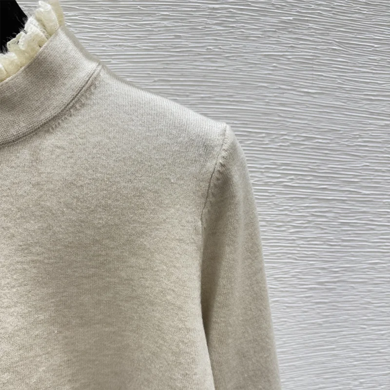 高品質のフェイクツーピースマルチカラーレースレディースラウンドネックセーター優しいガールスタイルプルオーバー251028245