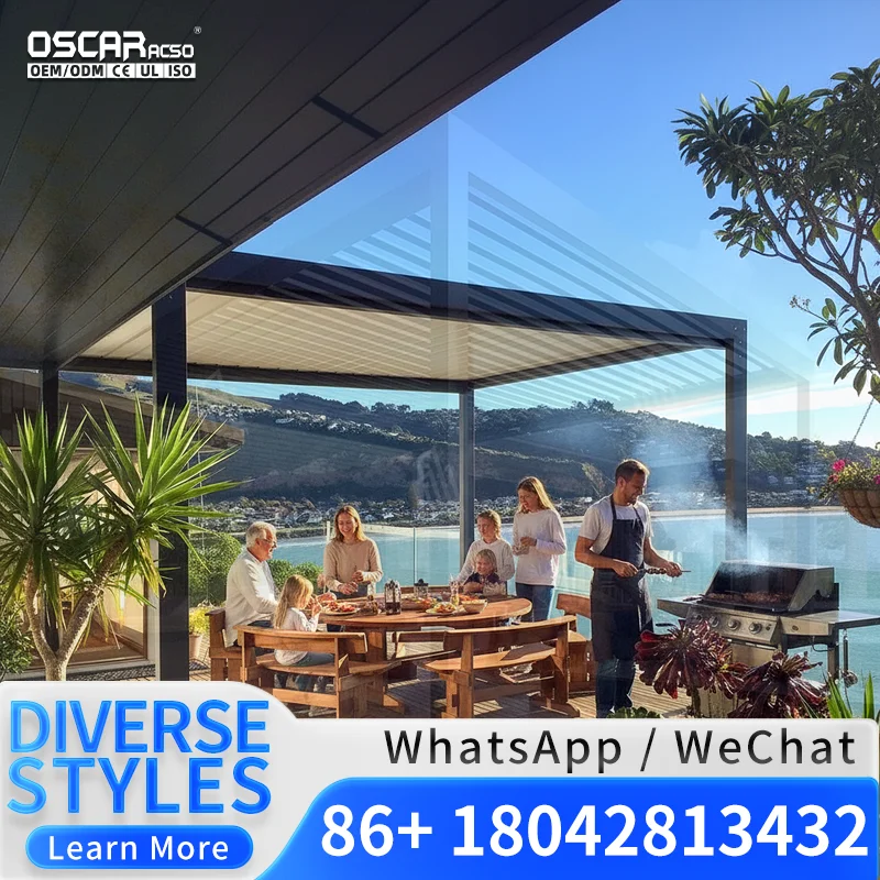 3x3 3x4 4x4 4x6 4x8 Modern Waterproof Exterior Motorized Louvered  Powder Coated Aluminium Outdoor for US Backyards Gardens Pati view 3