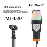 New MT-020 RGB Style USB Condenser Microphone Desktop Voice Recording Mic With Holder Support Laptop & Computer Plug and Play