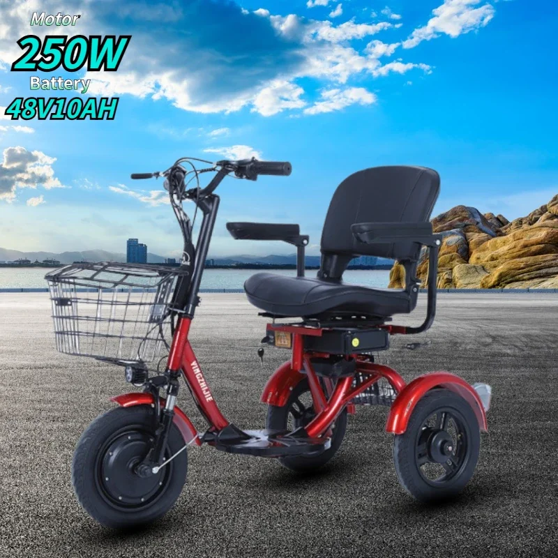 Electric tricycle 350W48V10AH with vegetable basket electric three-wheel bicycle with backrest electric three-wheel motorcycle