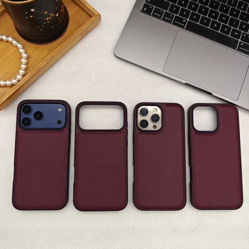 

Luxury Fashion Epsom Leather Business Phone Case for iPhone 17 16 15 14 13 Pro Max Elegant Shockproof Bumper Cover
