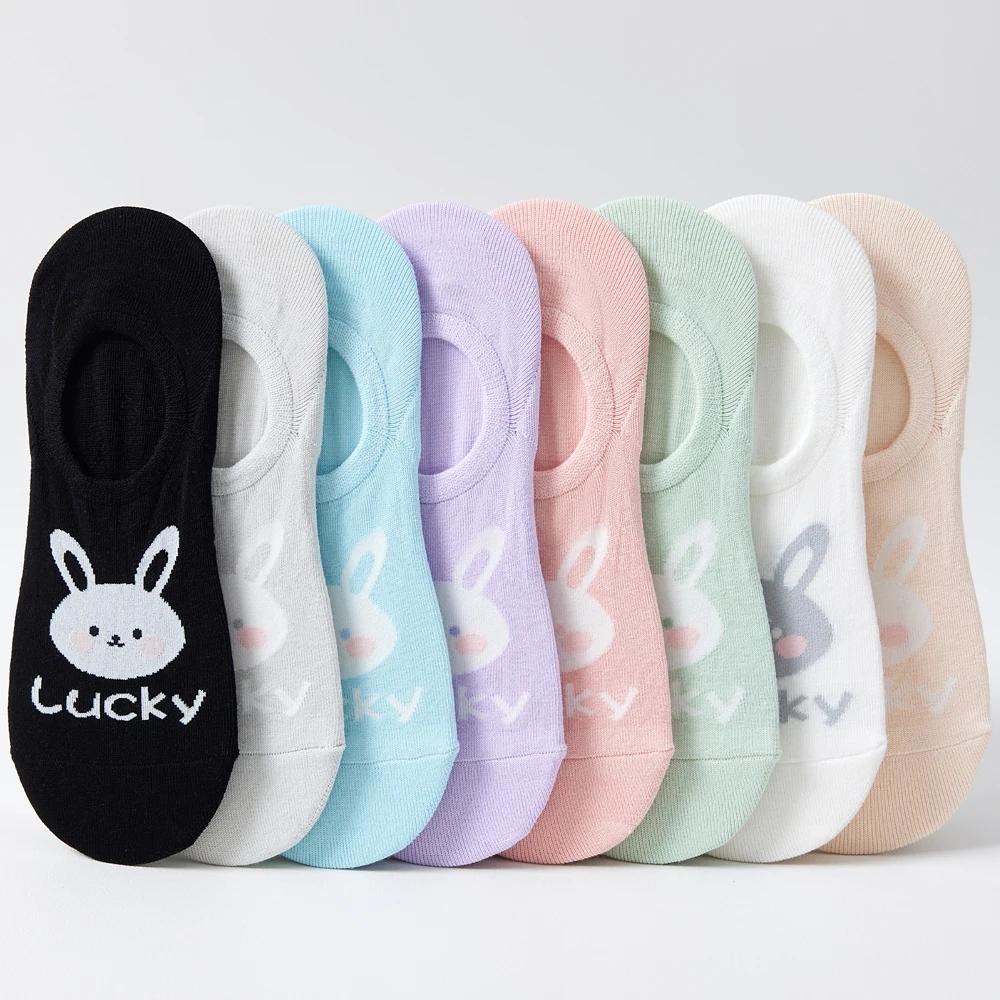 Women's Kawaii Lucky Rabbit No-Show Socks Thin Cotton Anti-Slip Invisible Socks, Breathable & Cute Cartoon for Casual/Sneakers