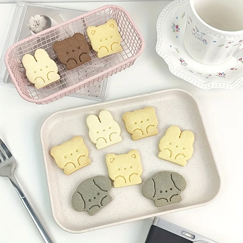 4Pcs Cute Animal Cookie Cutter Set  Bear Bunny Cat Puppy 3D Stamp Molds, PLA Plastic for Easter Baking & Fondant Crafts