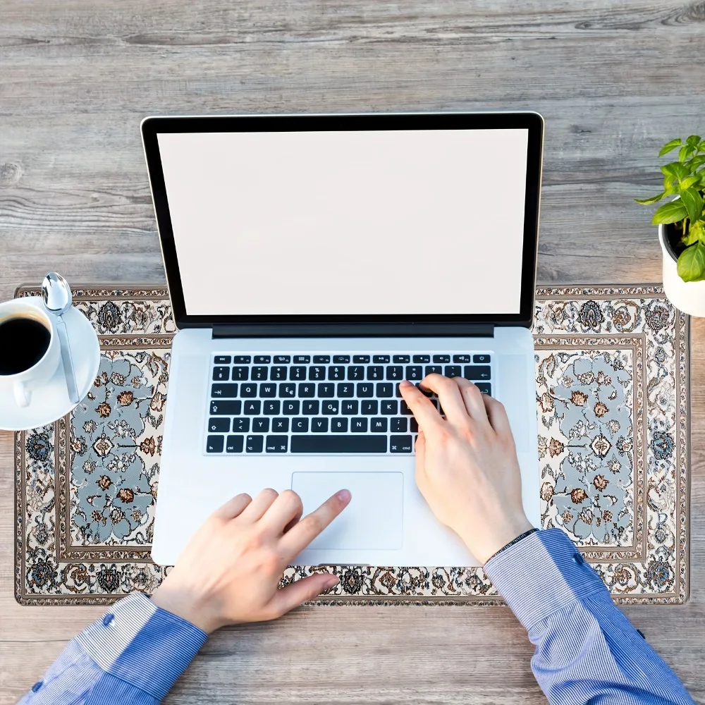 Blauer und brauner Reis, Goldtürkis, persisches Design, Mauspad, Gummi, rutschfest, für Computer, Desktop-Pads, dicke Tastatur, PC-Zubehör