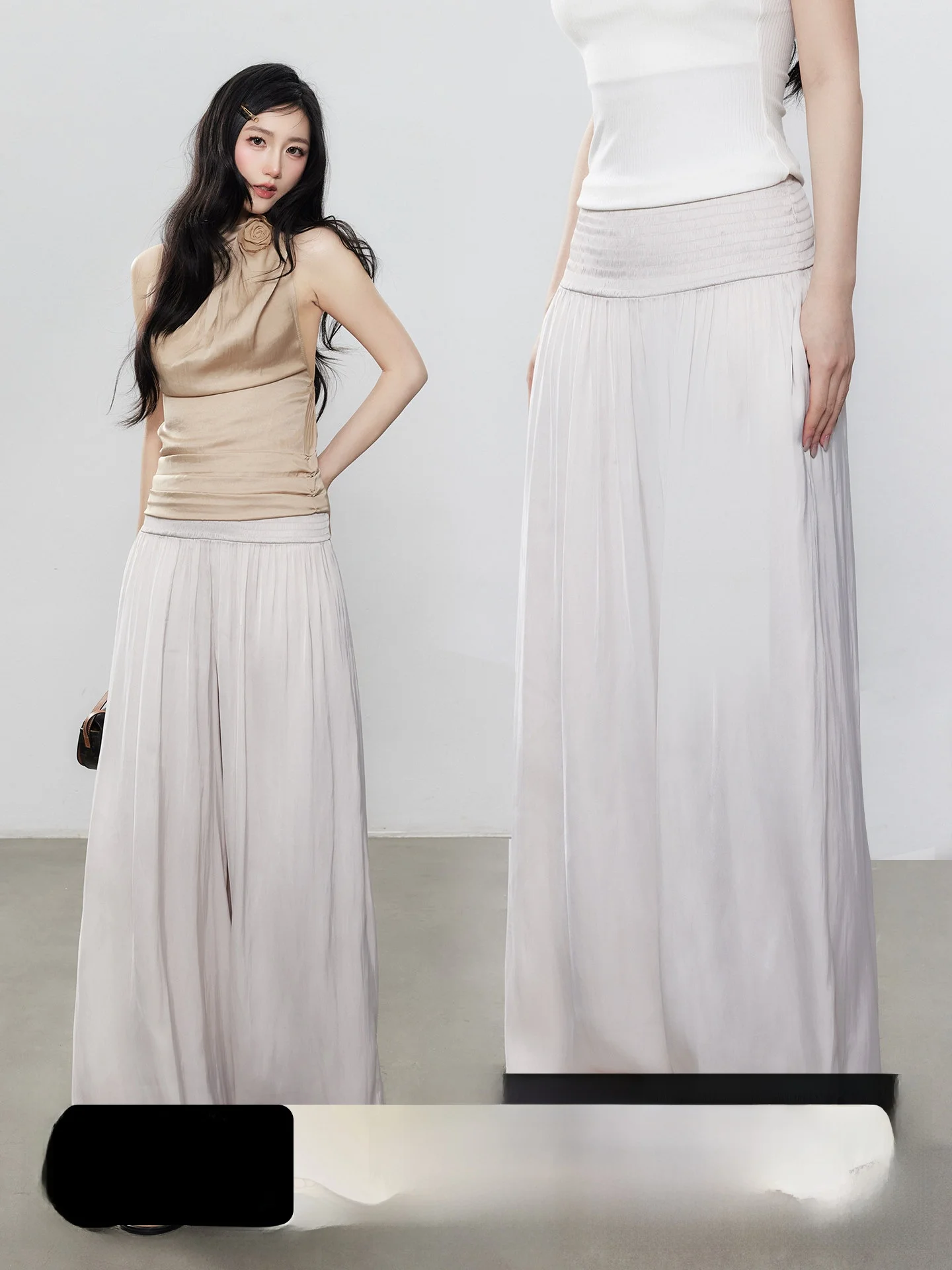 

Yuzhi Gentle Lazy Style Pleated Wide Leg Pants Spring Summer Drapey Casual Loose Elegant Slimming Long Trousers for Women
