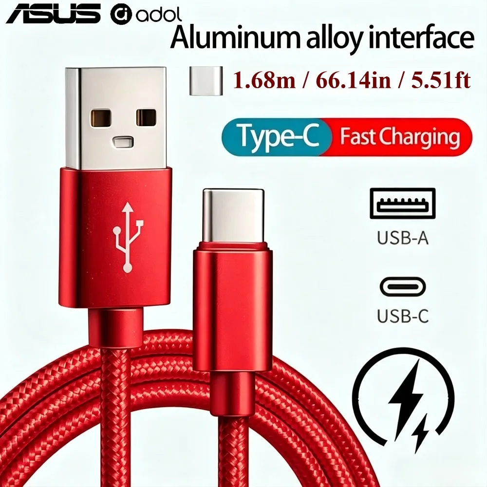 ASUS PD 60W USB A toType C Fast Charging Cable For 17ProMax/17Pro/17/16ProMax/16Pro/16/15ProMax/15Pro/15/Samsung 1.68M