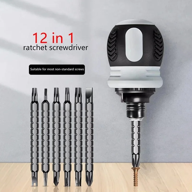 High Hardness Ratchet Screwdriver Set Short Shaped Radish Head Labor-saving Multi-functional Dual-purpose image 3