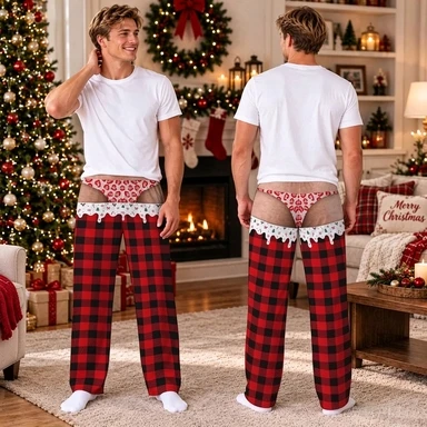 Christmas Humorous Fake Underwear Design Red Haig Pattern Christmas Fun Pattern Pants Funny Holiday Gift Casual Pants