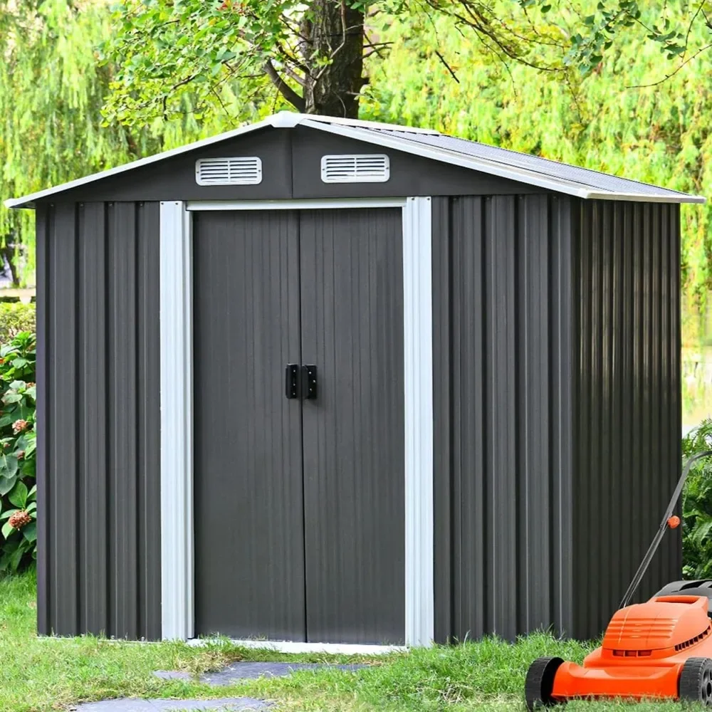 6.3 x 4.3 FT Outdoor Storage Shed, Metal Outside Sheds Storage with Sliding Doors and Vents, Outdoor Storage Cabinet